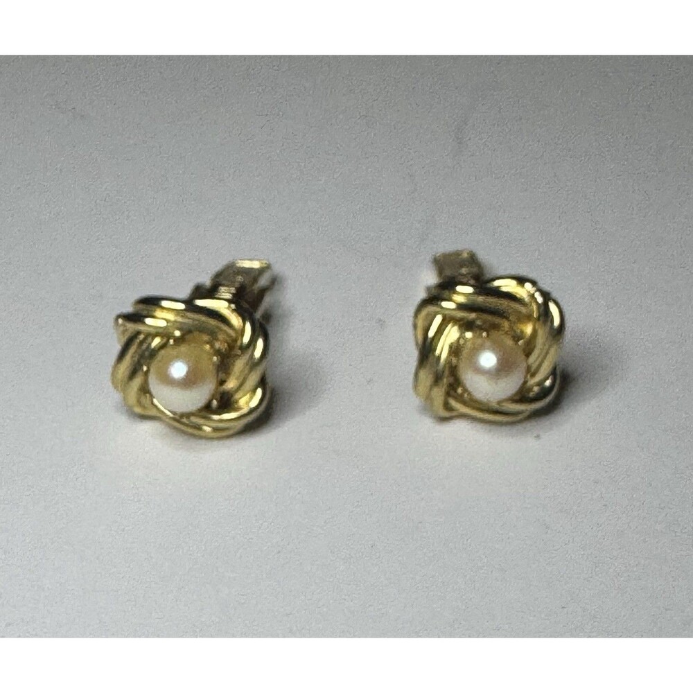 Vintage 1950s Faux Pearl Knot Cufflinks Gold Tone PAT PEND Mid Century